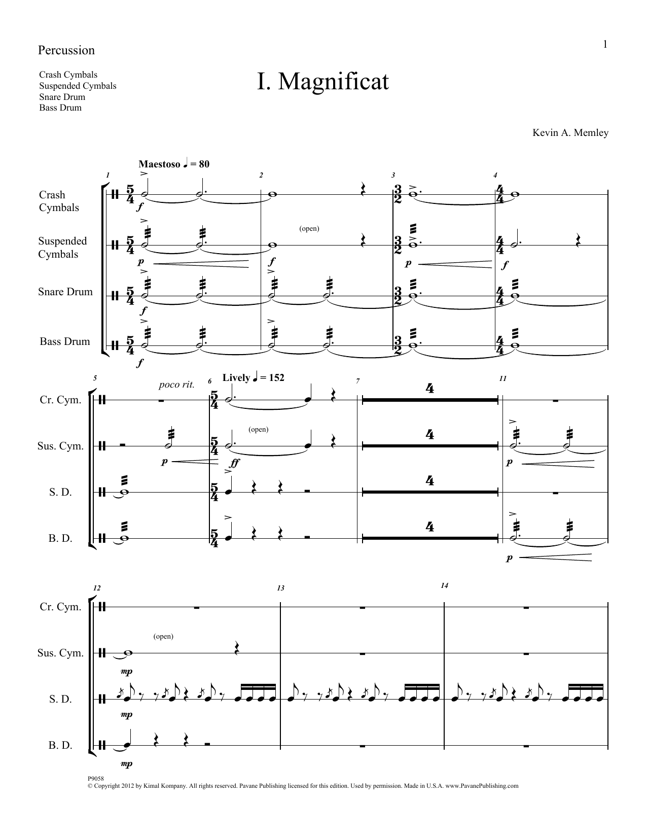 Download Kevin Memley Magnificat (Brass and Percussion) (Parts) - Percussion Sheet Music and learn how to play Choir Instrumental Pak PDF digital score in minutes