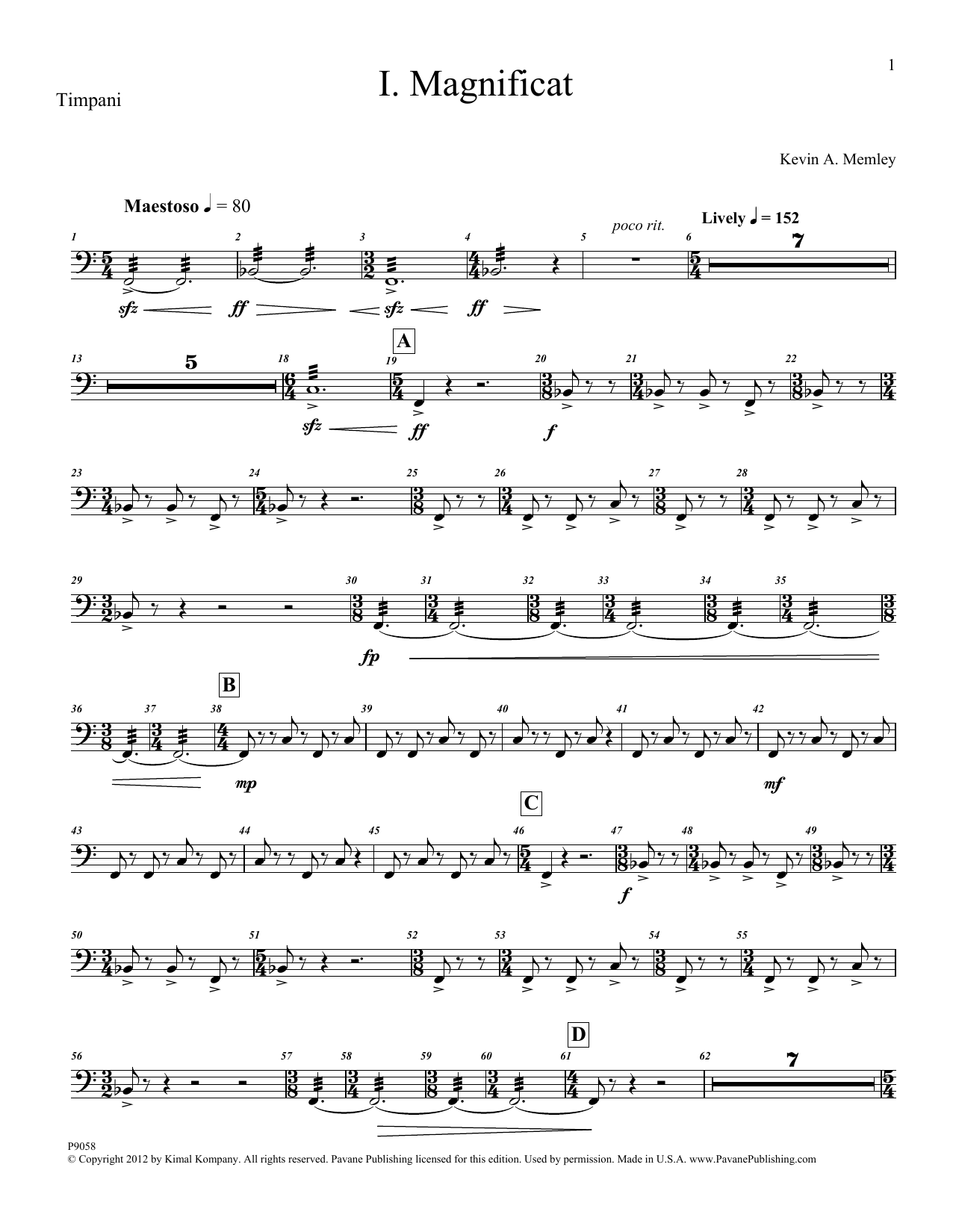 Download Kevin Memley Magnificat (Brass and Percussion) (Parts) - Timpani Sheet Music and learn how to play Choir Instrumental Pak PDF digital score in minutes