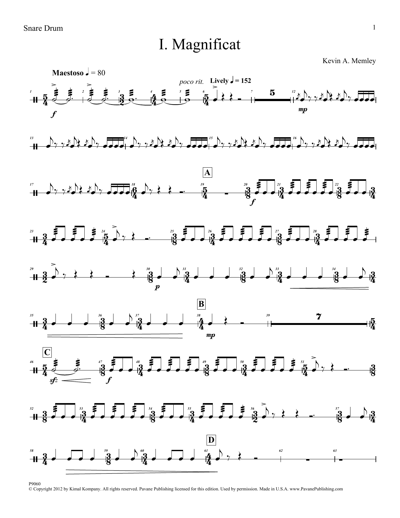 Download Kevin Memley Magnificat (Brass Quintet) (Parts) - Percussion Sheet Music and learn how to play Choir Instrumental Pak PDF digital score in minutes