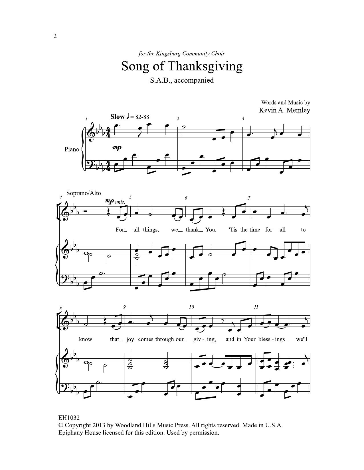 Download Kevin Memley Song Of Thanksgiving Sheet Music and learn how to play SAB Choir PDF digital score in minutes