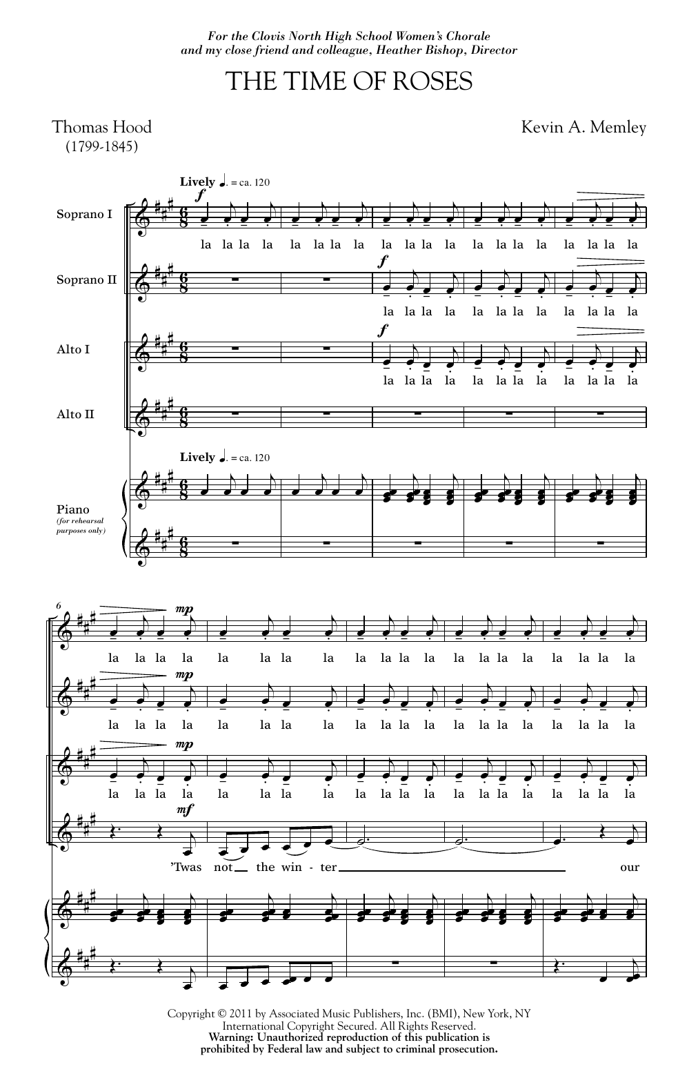 Download Kevin Memley The Time Of Roses Sheet Music and learn how to play SSA PDF digital score in minutes