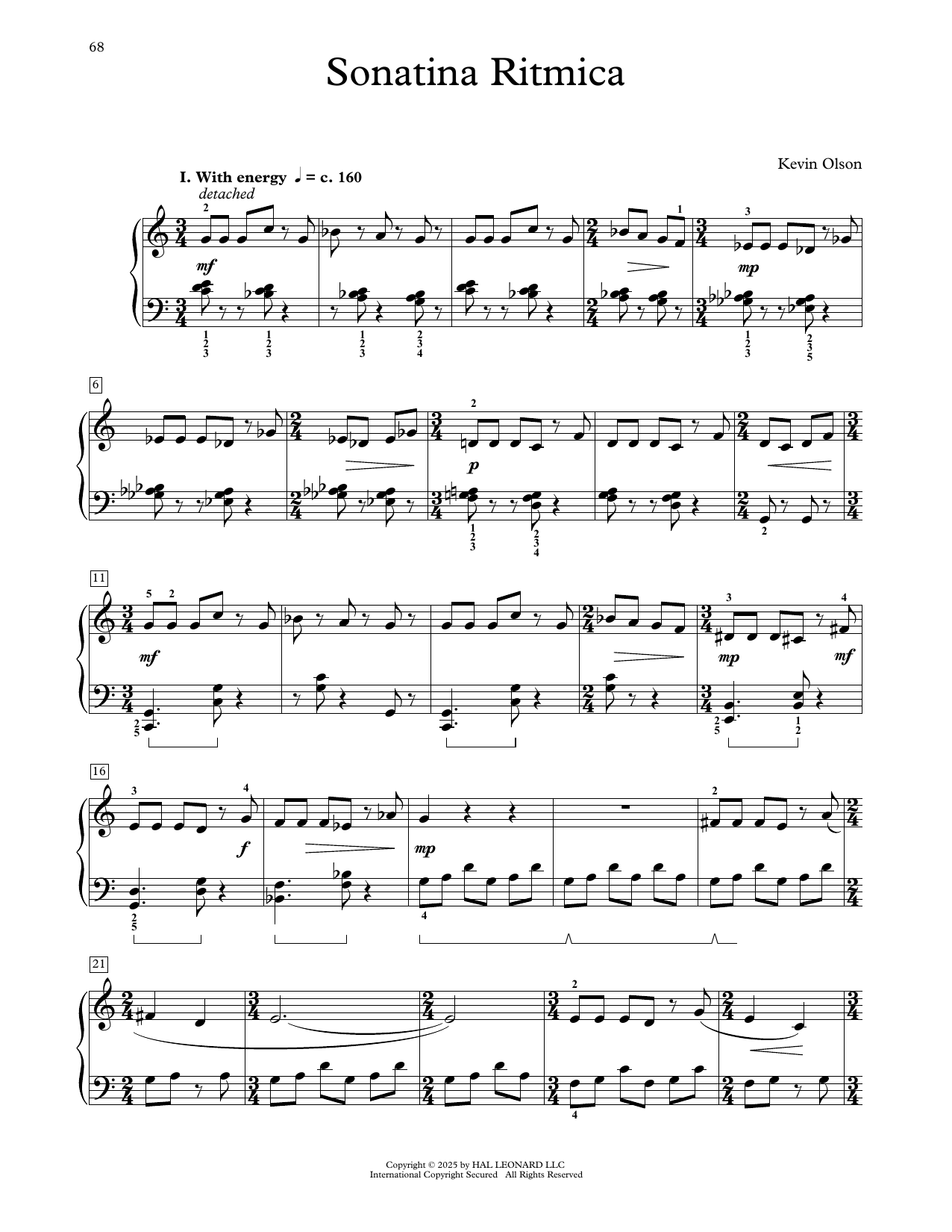 Download Kevin Olson Sonatina Ritmica Sheet Music and learn how to play Educational Piano PDF digital score in minutes