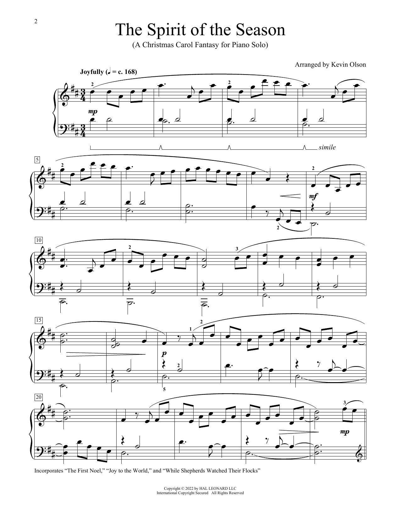 Download Kevin Olson The Spirit Of The Season (A Christmas Carol Fantasy For Piano Solo) Sheet Music and learn how to play Educational Piano PDF digital score in minutes