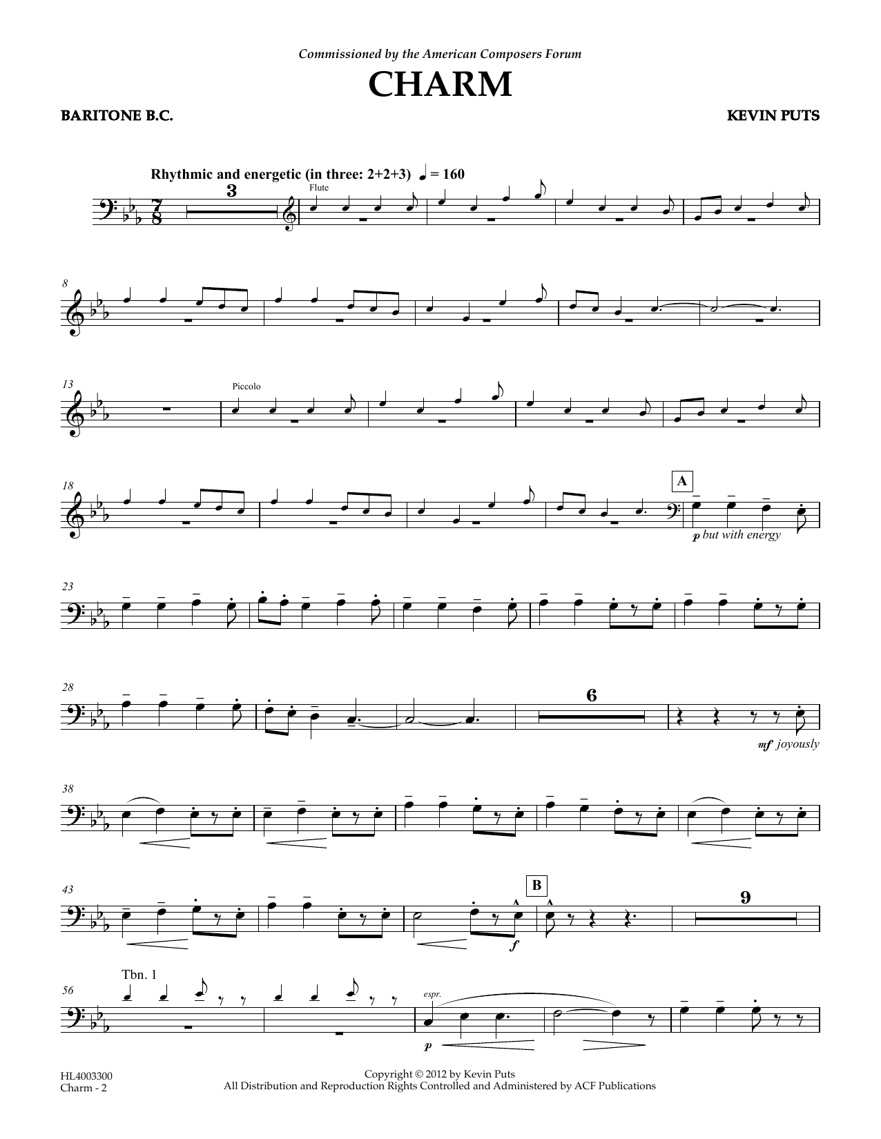 Download Kevin Puts Charm - Baritone B.C. Sheet Music and learn how to play Concert Band PDF digital score in minutes