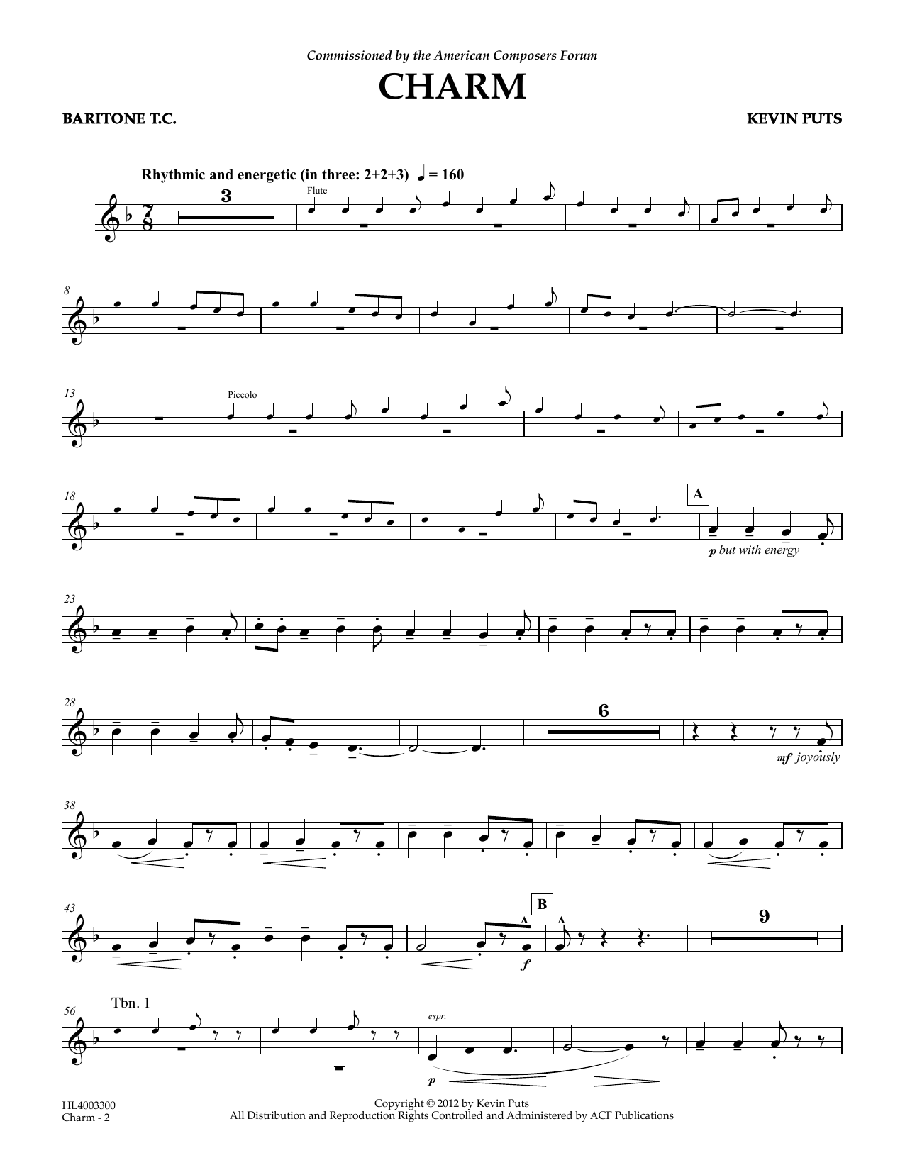 Download Kevin Puts Charm - Baritone T.C. Sheet Music and learn how to play Concert Band PDF digital score in minutes