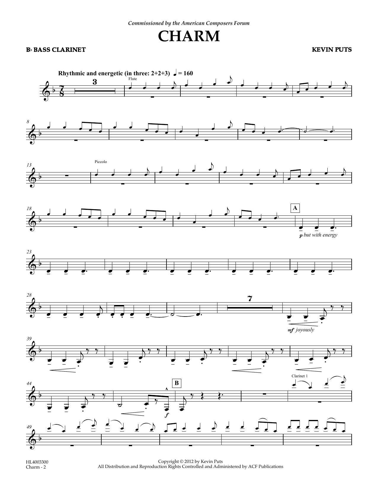 Download Kevin Puts Charm - Bb Bass Clarinet Sheet Music and learn how to play Concert Band PDF digital score in minutes