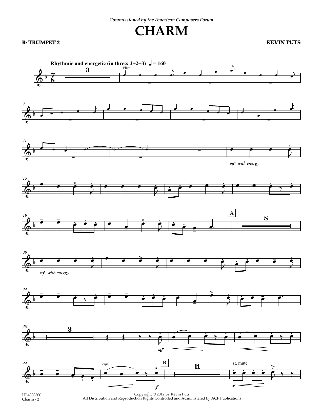 Download Kevin Puts Charm - Bb Trumpet 2 Sheet Music and learn how to play Concert Band PDF digital score in minutes