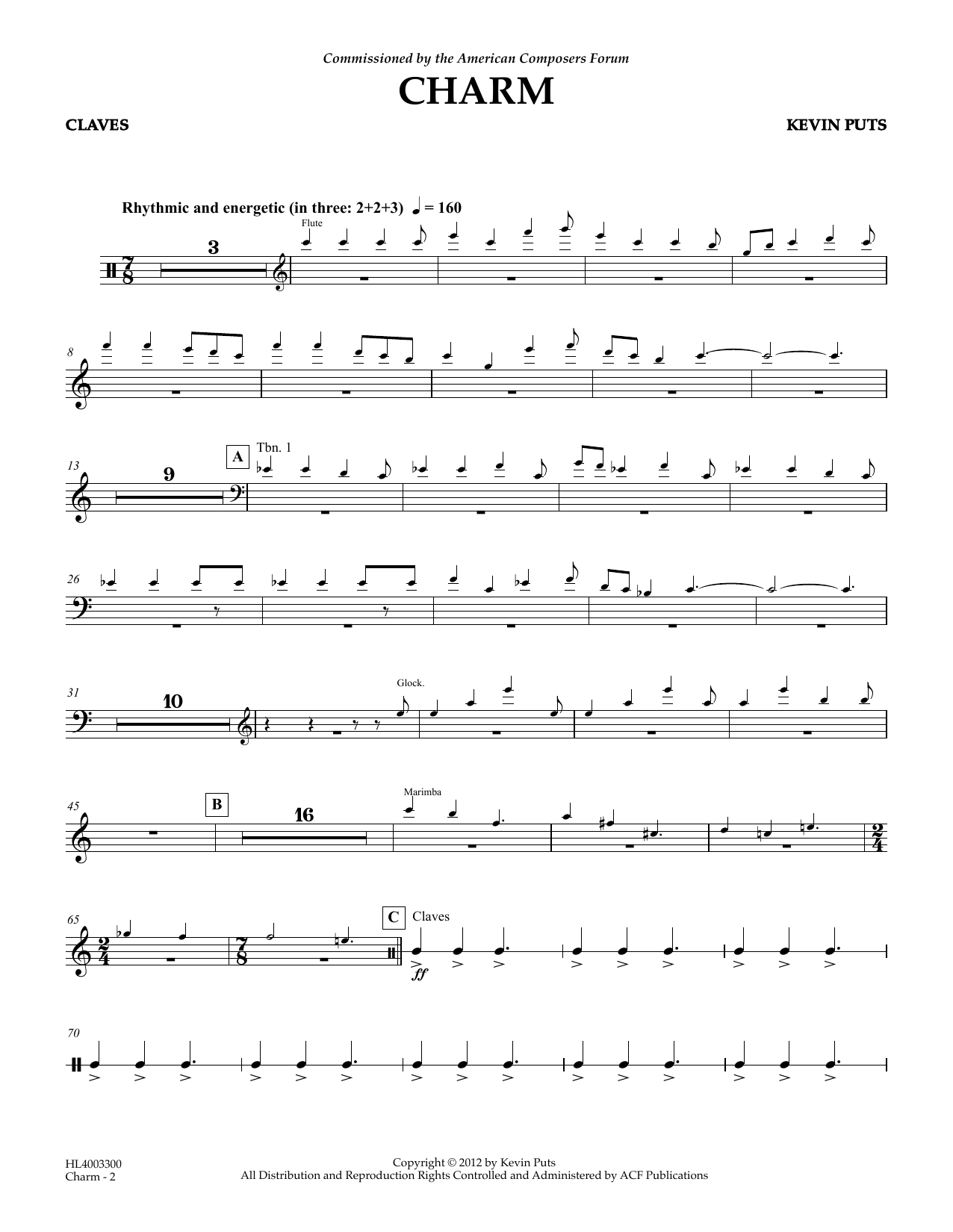 Download Kevin Puts Charm - Claves Sheet Music and learn how to play Concert Band PDF digital score in minutes