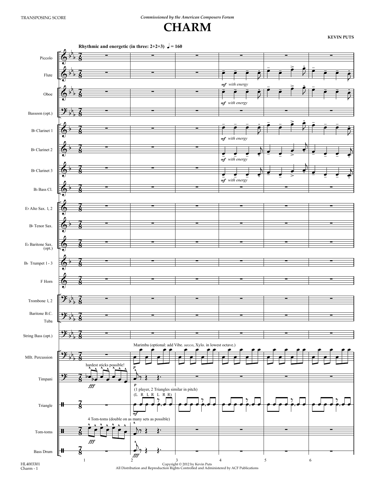 Download Kevin Puts Charm - Conductor Sheet Music and learn how to play Concert Band PDF digital score in minutes