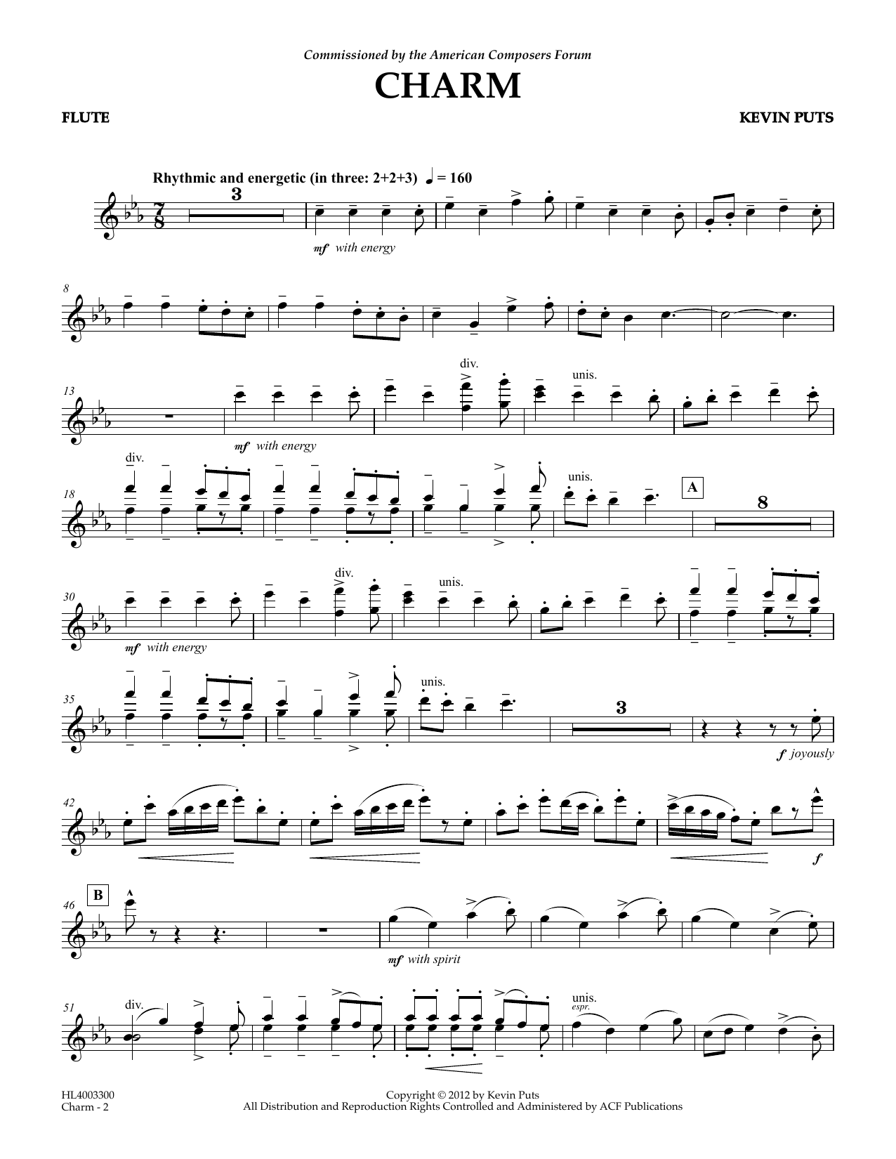 Download Kevin Puts Charm - Flute Sheet Music and learn how to play Concert Band PDF digital score in minutes