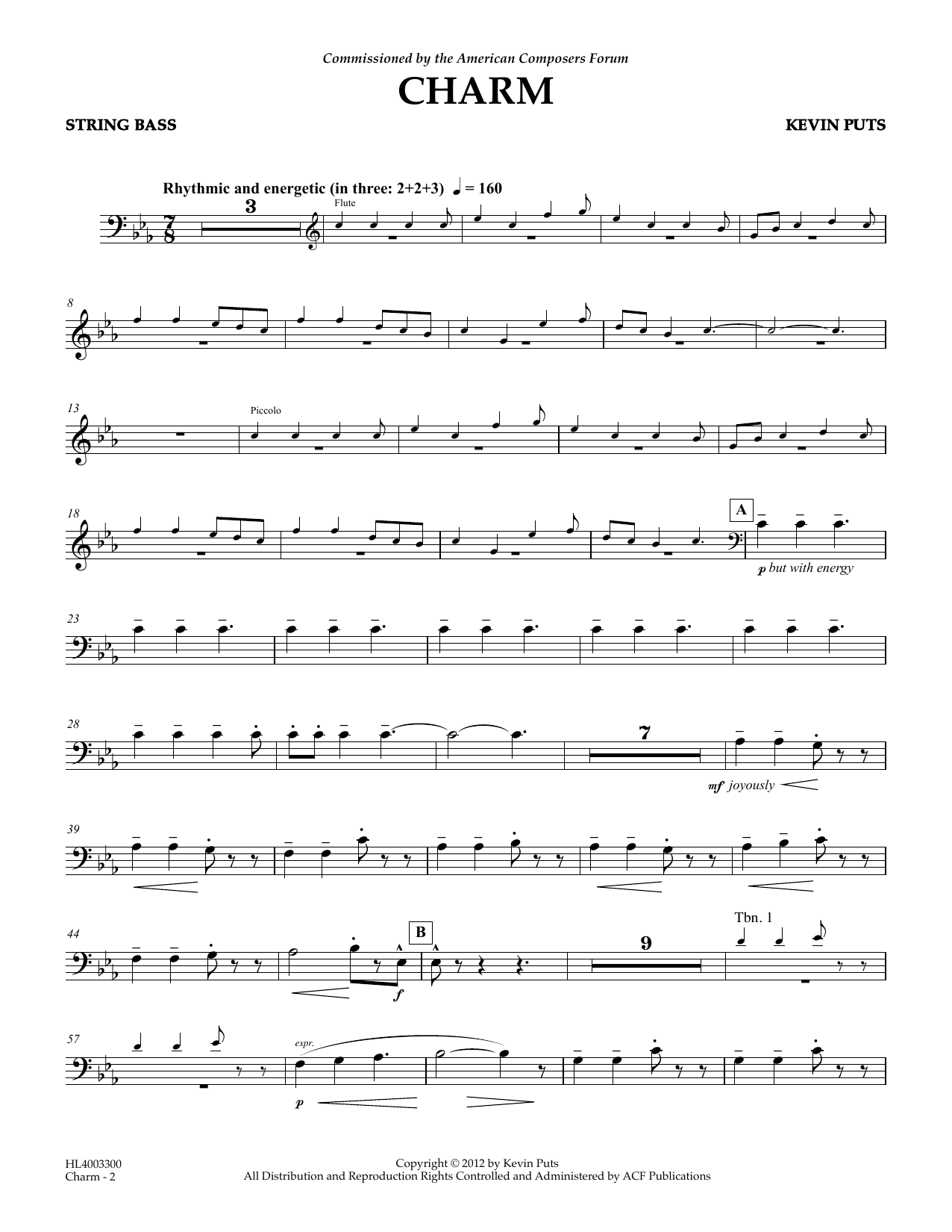 Download Kevin Puts Charm - String Bass Sheet Music and learn how to play Concert Band PDF digital score in minutes