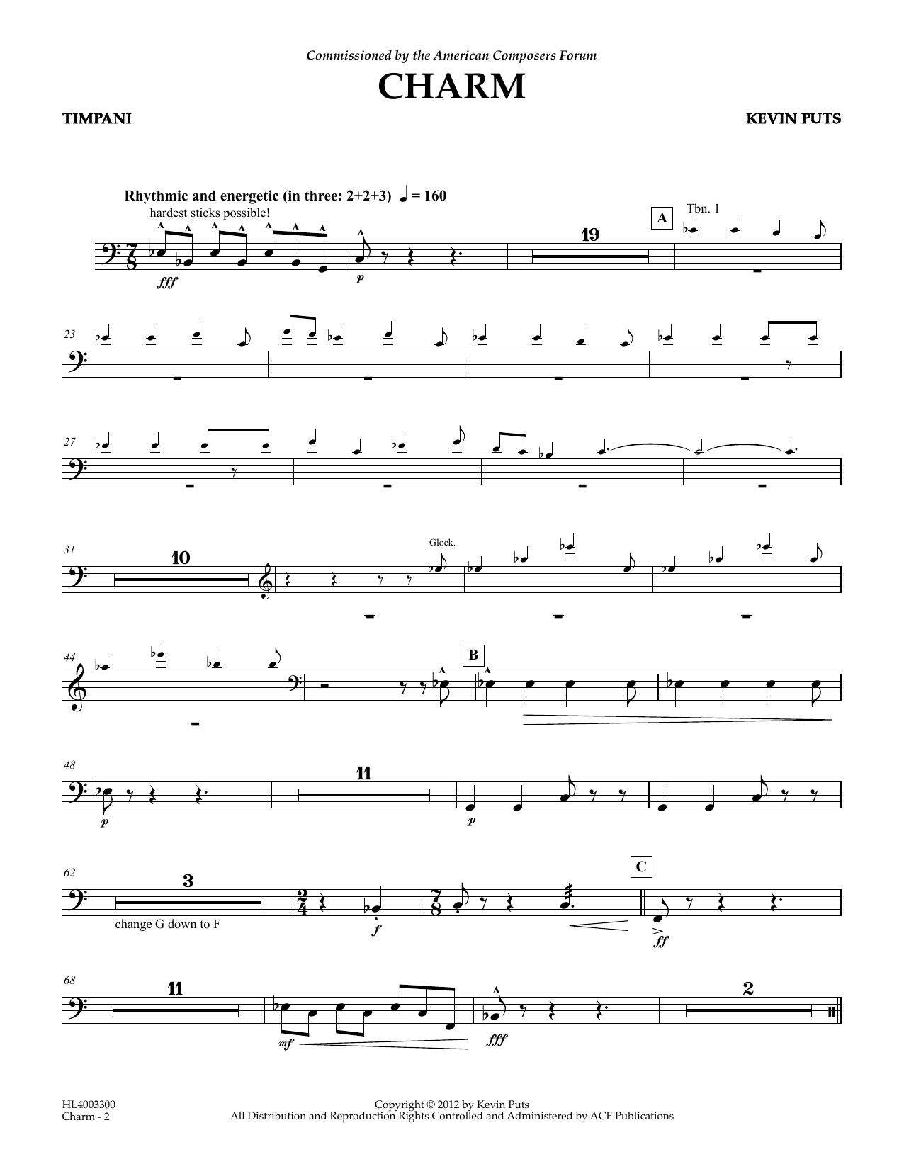 Download Kevin Puts Charm - Timpani Sheet Music and learn how to play Concert Band PDF digital score in minutes