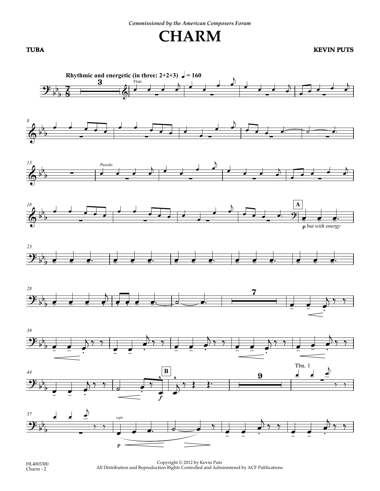 Download Kevin Puts Charm - Tuba Sheet Music and learn how to play Concert Band PDF digital score in minutes