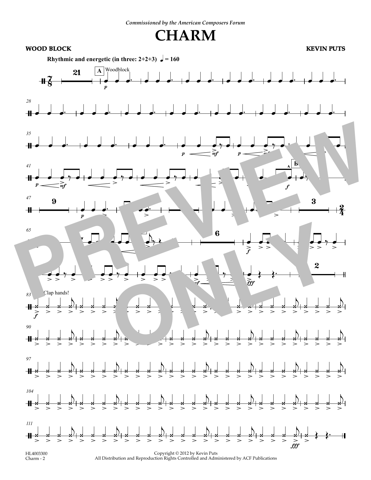 Download Kevin Puts Charm - Woodblock Sheet Music and learn how to play Concert Band PDF digital score in minutes