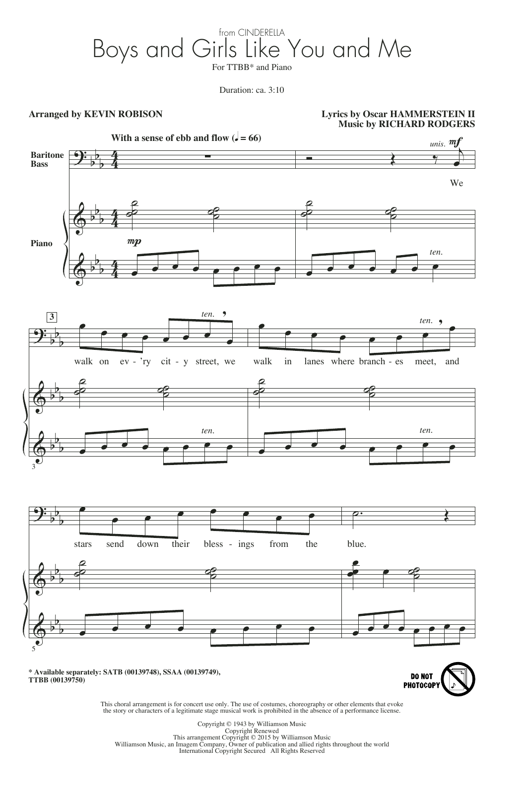 Download Rodgers & Hammerstein Boys And Girls Like You And Me (arr. Kevin Robinson) Sheet Music and learn how to play SSA PDF digital score in minutes