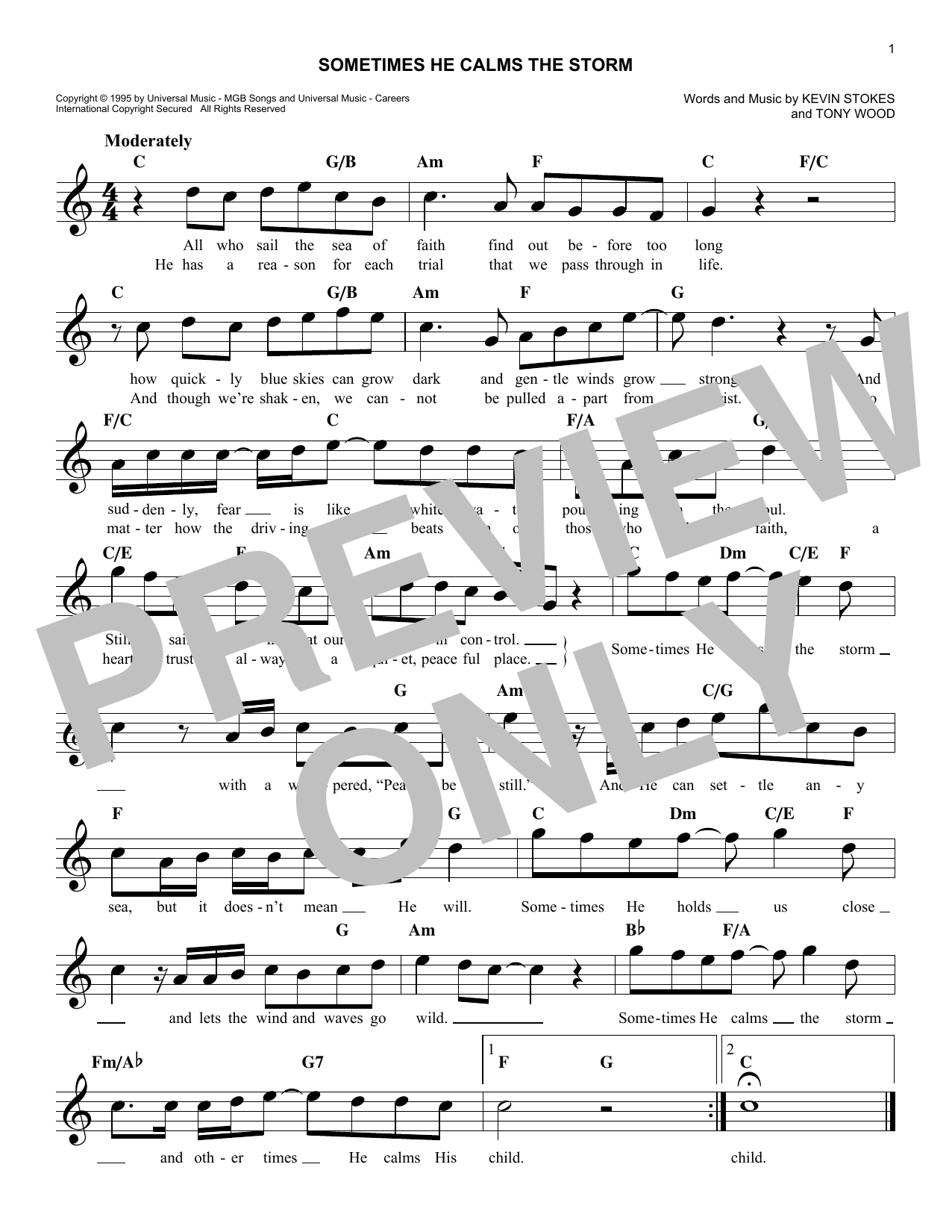 Download Kevin Stokes Sometimes He Calms The Storm Sheet Music and learn how to play Melody Line, Lyrics & Chords PDF digital score in minutes