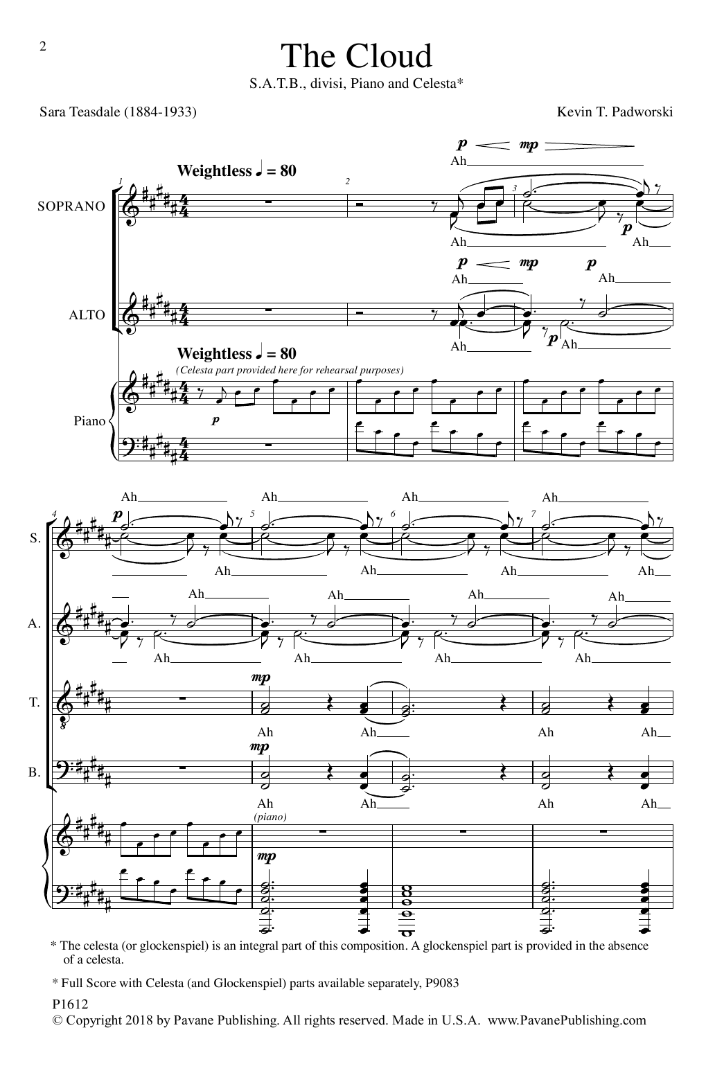 Download Kevin T. Padworski The Cloud Sheet Music and learn how to play SATB Choir PDF digital score in minutes