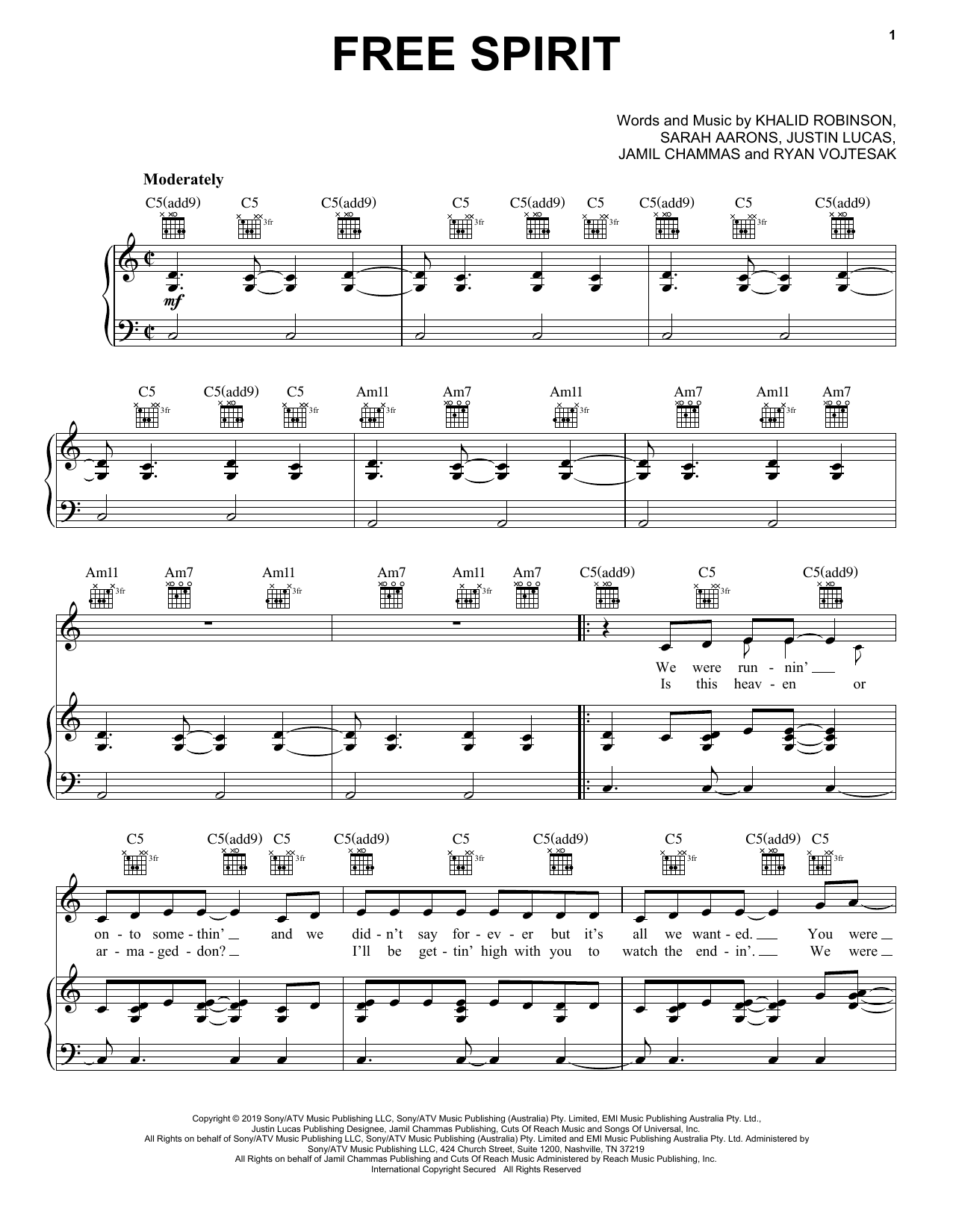 Download Khalid Free Spirit Sheet Music and learn how to play Piano, Vocal & Guitar Chords (Right-Hand Melody) PDF digital score in minutes
