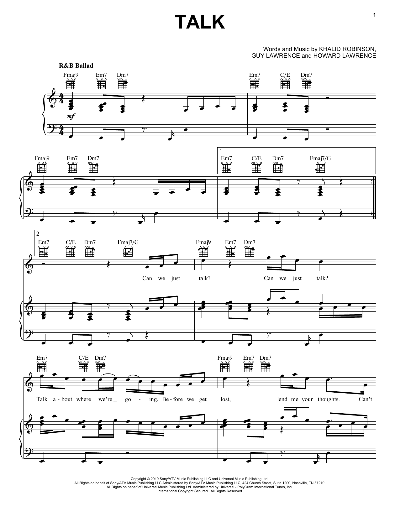 Download Khalid Talk Sheet Music and learn how to play Ukulele PDF digital score in minutes