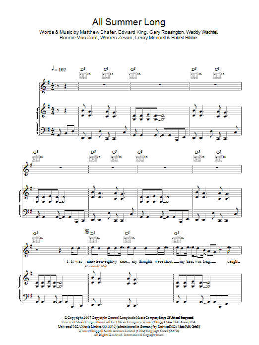 Download Kid Rock All Summer Long Sheet Music and learn how to play Guitar Tab Play-Along PDF digital score in minutes