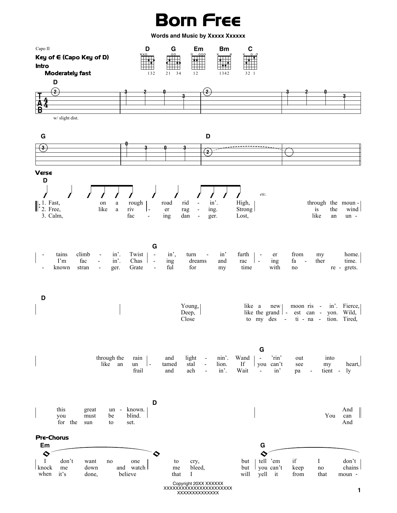 Download Kid Rock Born Free Sheet Music and learn how to play Guitar Lead Sheet PDF digital score in minutes