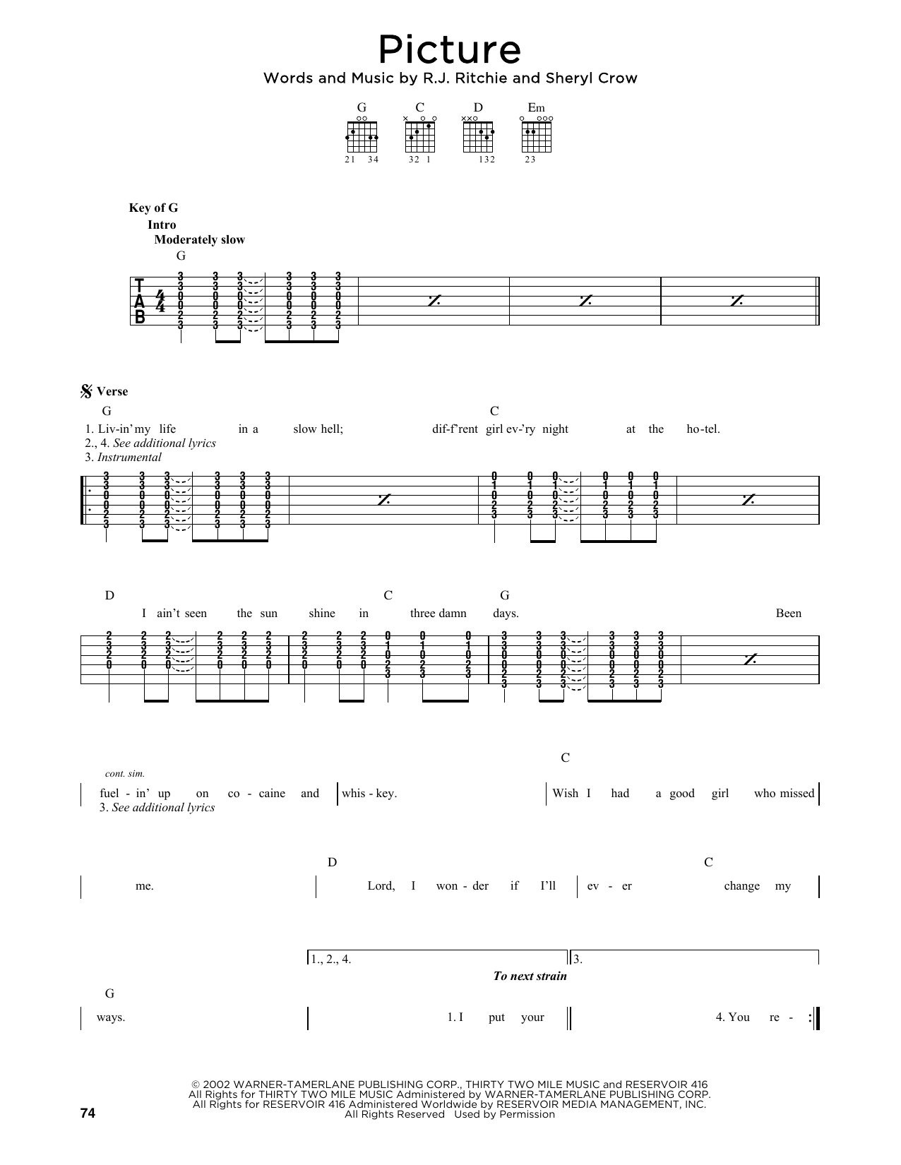 Download Kid Rock Picture (feat. Sheryl Crow) Sheet Music and learn how to play Solo Guitar PDF digital score in minutes