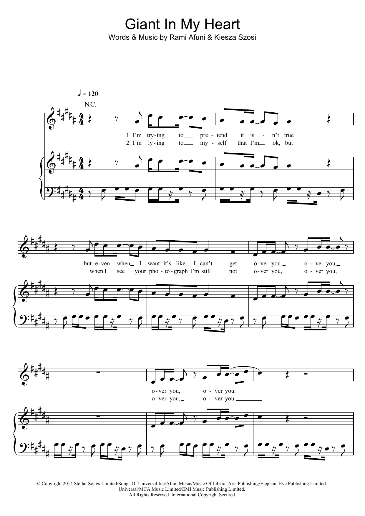 Download Kiesza Giant In My Heart Sheet Music and learn how to play Piano, Vocal & Guitar (Right-Hand Melody) PDF digital score in minutes