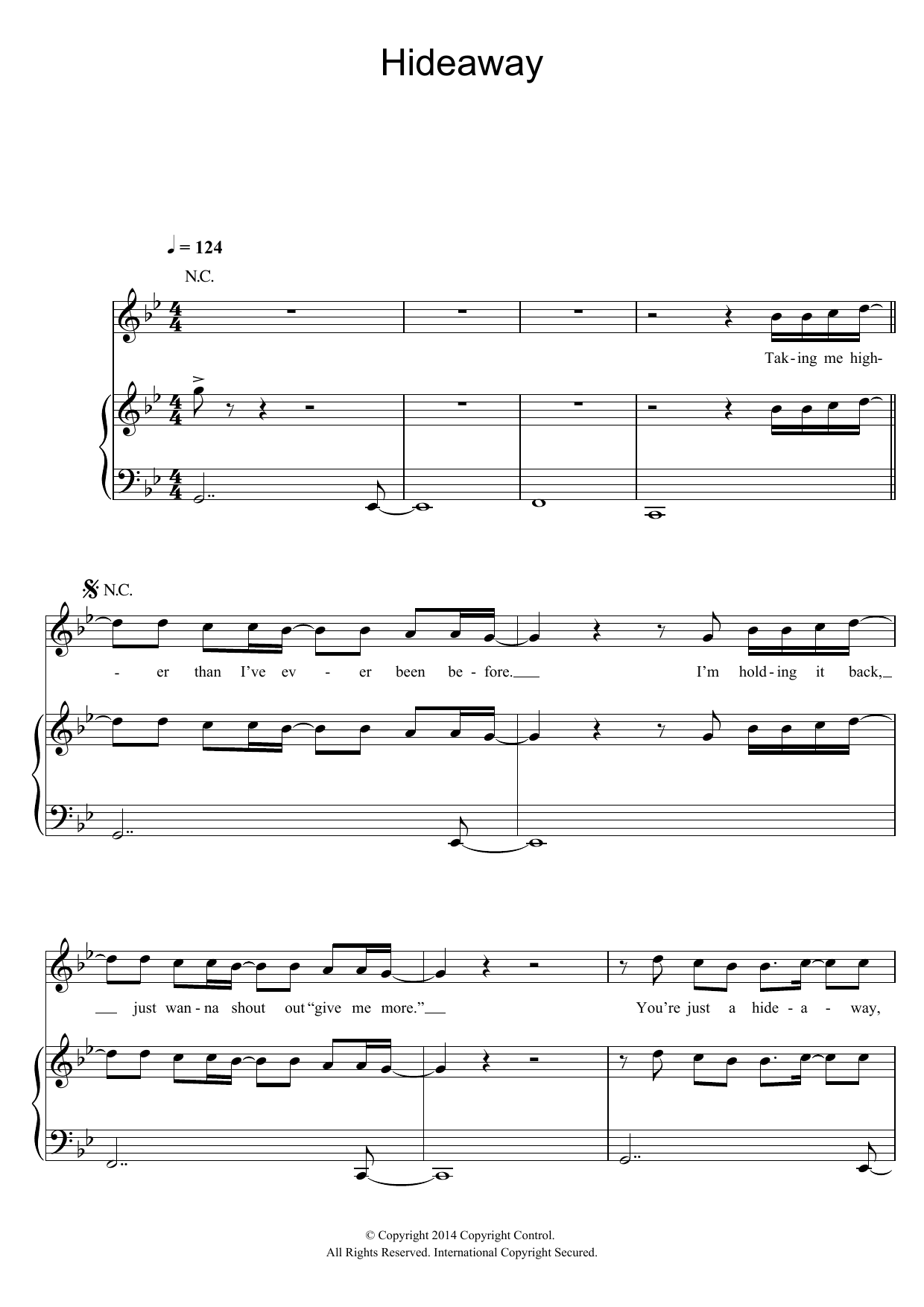 Download Kiesza Hideaway Sheet Music and learn how to play Piano, Vocal & Guitar (Right-Hand Melody) PDF digital score in minutes