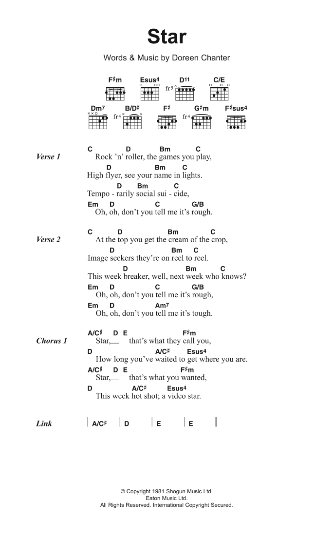 Download Kiki Dee Star Sheet Music and learn how to play Lyrics & Chords PDF digital score in minutes