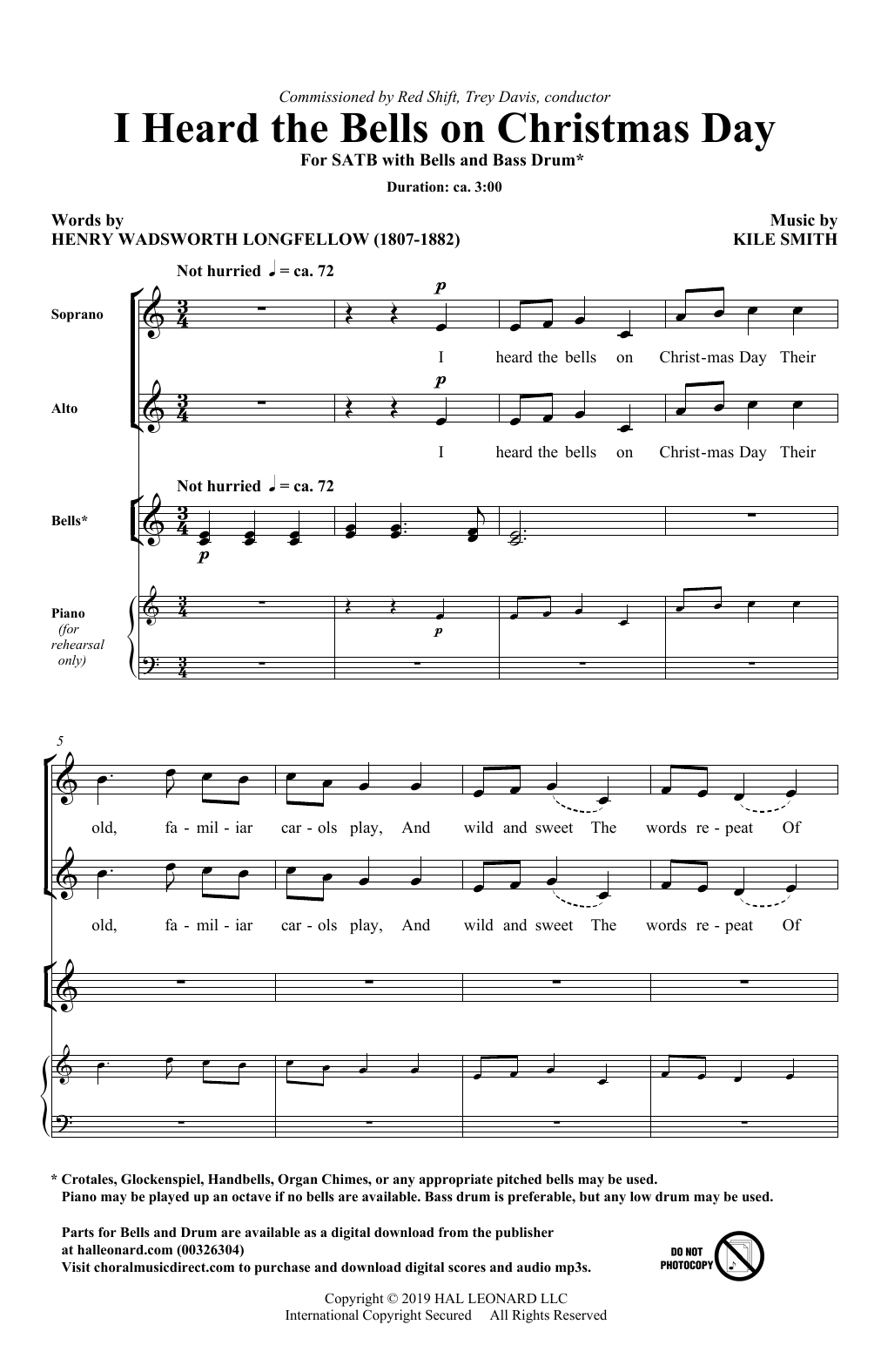 Download Kile Smith I Heard The Bells On Christmas Day Sheet Music and learn how to play SATB Choir PDF digital score in minutes