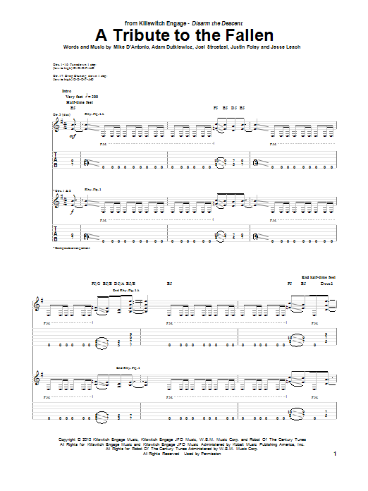 Download Killswitch Engage A Tribute To The Fallen Sheet Music and learn how to play Guitar Tab PDF digital score in minutes