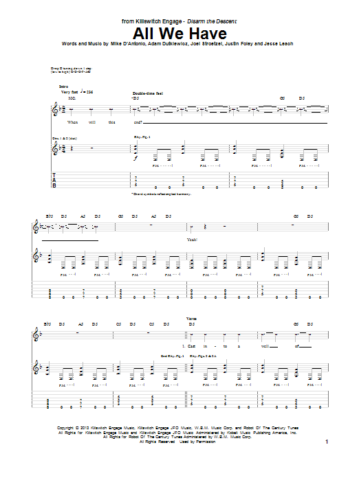 Download Killswitch Engage All We Have Sheet Music and learn how to play Guitar Tab PDF digital score in minutes