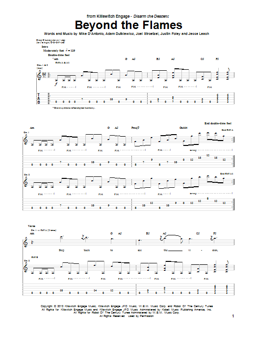 Download Killswitch Engage Beyond The Flames Sheet Music and learn how to play Guitar Tab PDF digital score in minutes