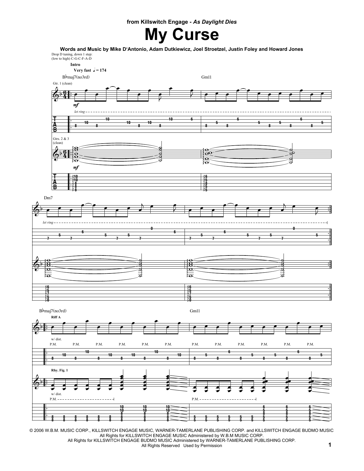 Download Killswitch Engage My Curse Sheet Music and learn how to play Guitar Tab PDF digital score in minutes