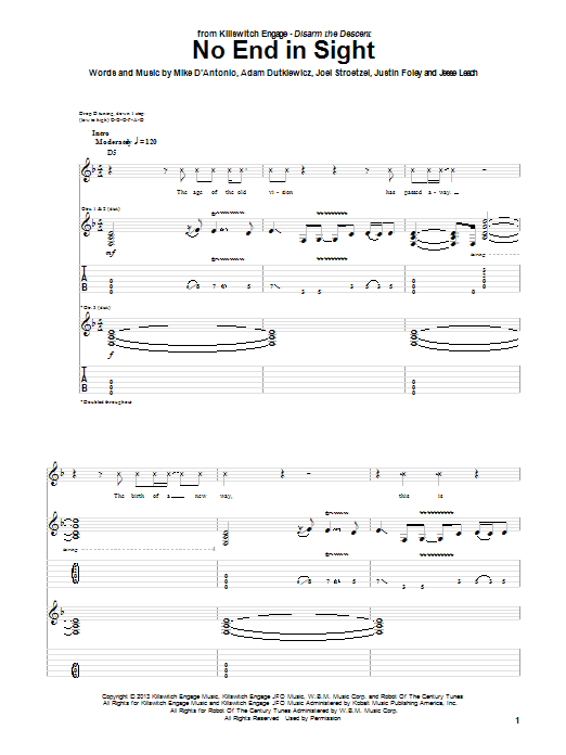 Download Killswitch Engage No End In Sight Sheet Music and learn how to play Guitar Tab PDF digital score in minutes