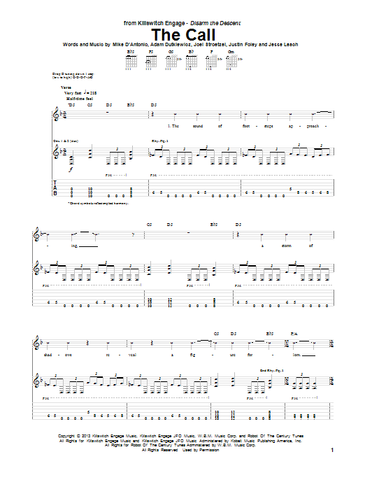 Download Killswitch Engage The Call Sheet Music and learn how to play Guitar Tab PDF digital score in minutes