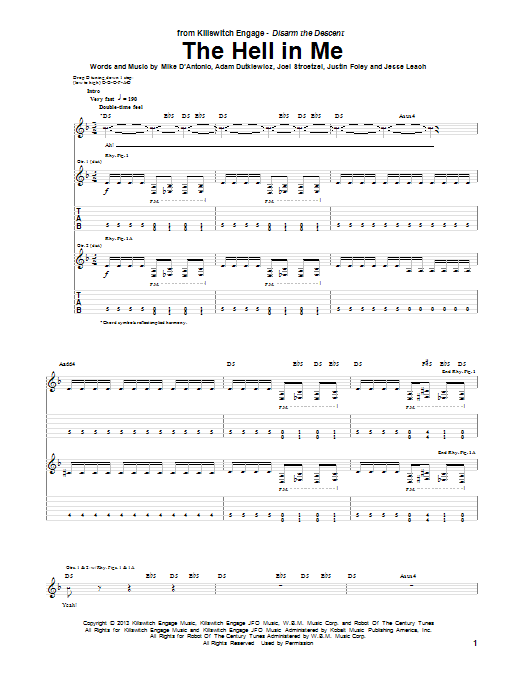 Download Killswitch Engage The Hell In Me Sheet Music and learn how to play Guitar Tab PDF digital score in minutes