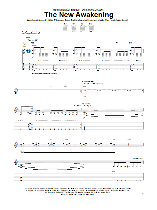 Download Killswitch Engage The New Awakening Sheet Music and learn how to play Guitar Tab PDF digital score in minutes