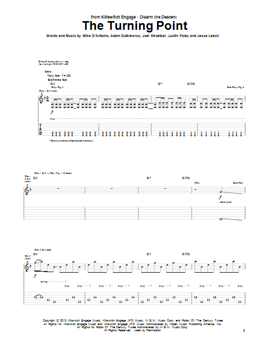 Download Killswitch Engage The Turning Point Sheet Music and learn how to play Guitar Tab PDF digital score in minutes