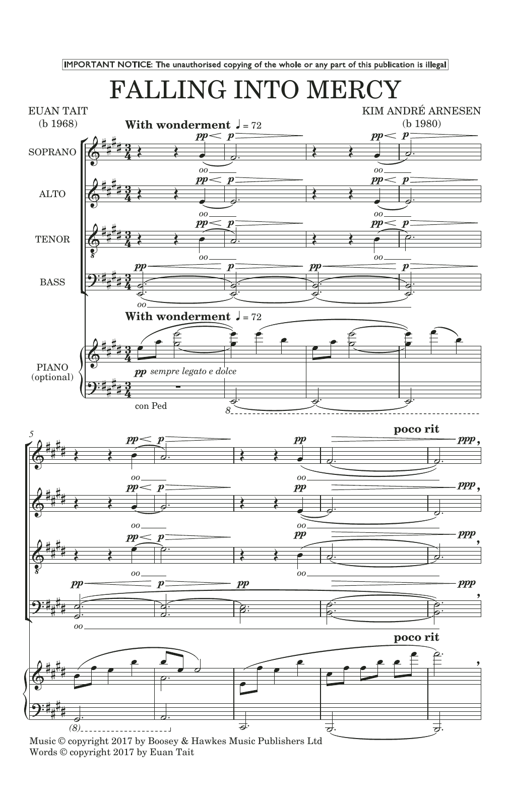 Download Kim André Arnesen Falling Into Mercy Sheet Music and learn how to play SATB Choir PDF digital score in minutes