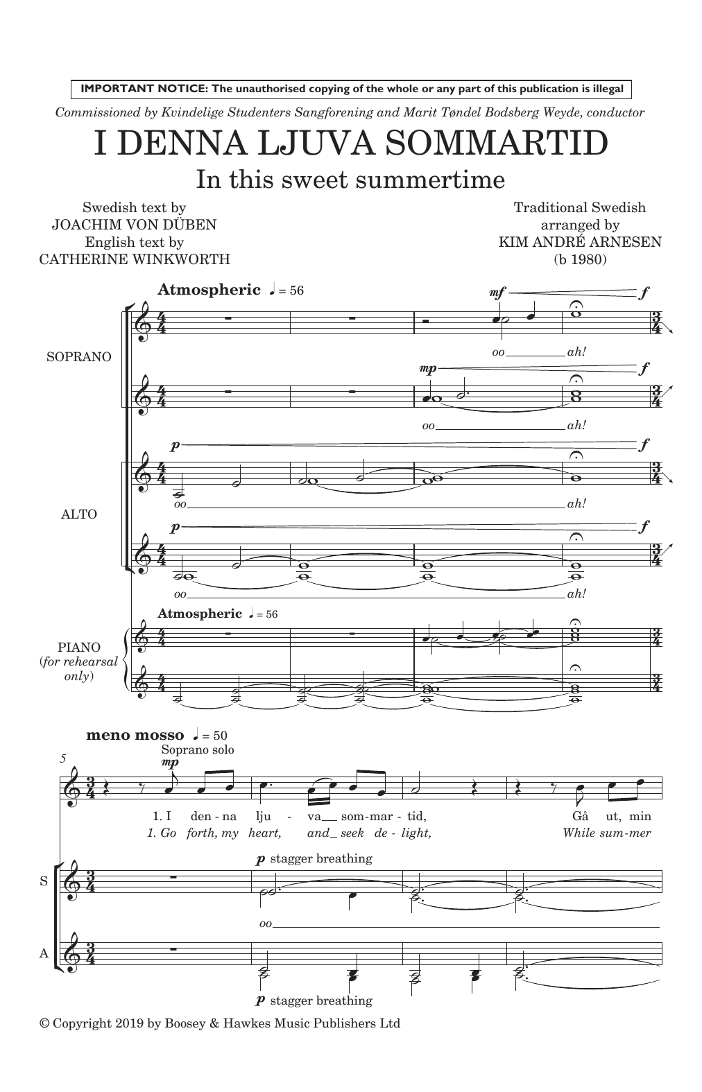 Download Kim André Arnesen I Denna Ljuva Sommartid Sheet Music and learn how to play SSA Choir PDF digital score in minutes