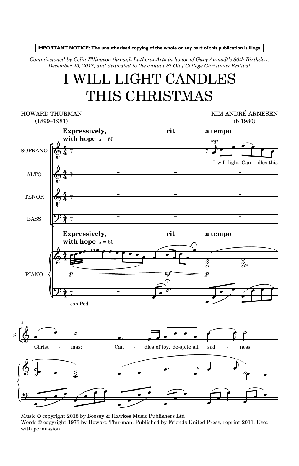 Download Kim Andre Arnesen I Will Light Candles This Christmas Sheet Music and learn how to play SATB Choir PDF digital score in minutes