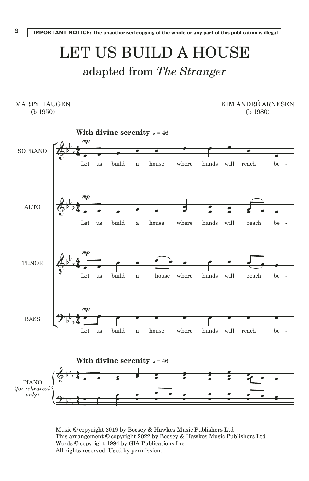 Download Kim André Arnesen Let Us Build A House (Adapted from The Stranger) Sheet Music and learn how to play Choir PDF digital score in minutes