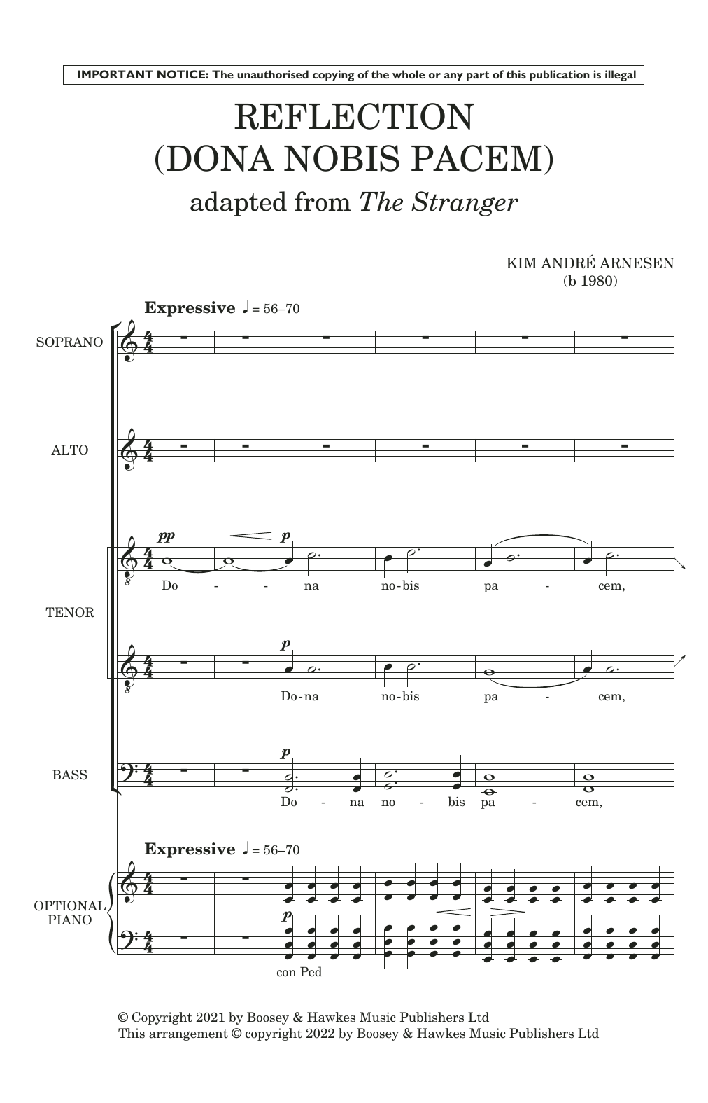 Download Kim André Arnesen Reflection (Dona Nobis Pacem) (Adapted from The Stranger) Sheet Music and learn how to play Choir PDF digital score in minutes