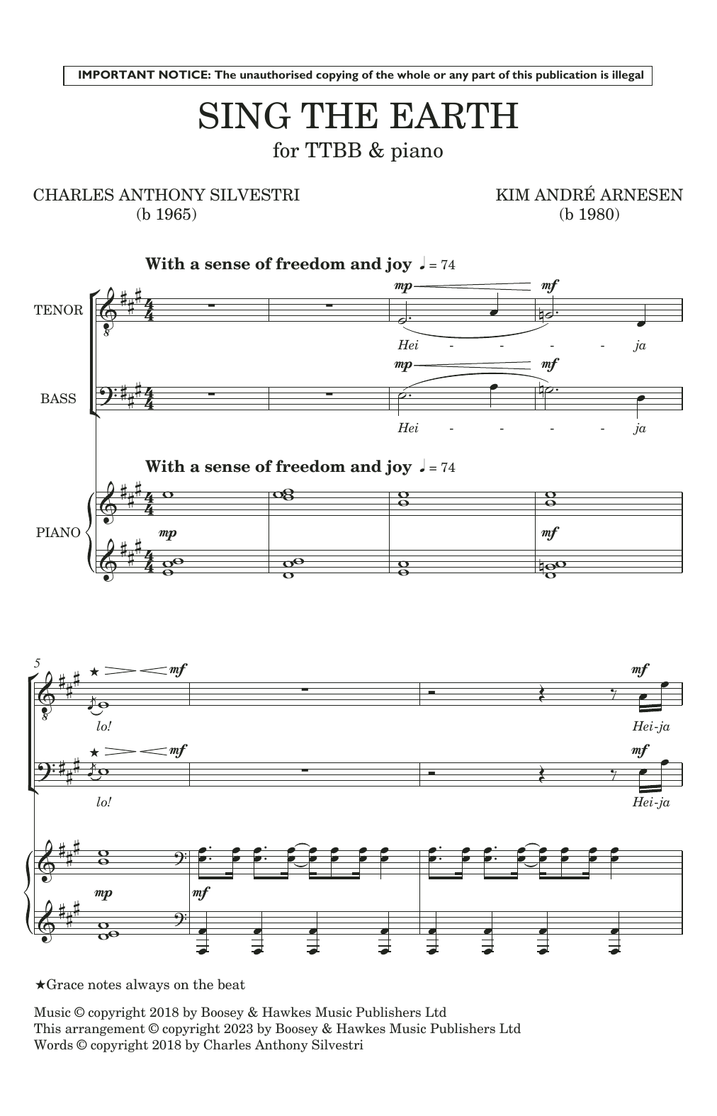 Download Kim André Arnesen Sing The Earth (Lower Voices) Sheet Music and learn how to play TTBB Choir PDF digital score in minutes