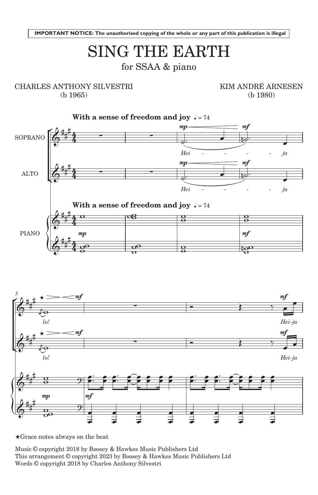 Download Kim André Arnesen Sing The Earth (Upper Voices) Sheet Music and learn how to play SSAA Choir PDF digital score in minutes