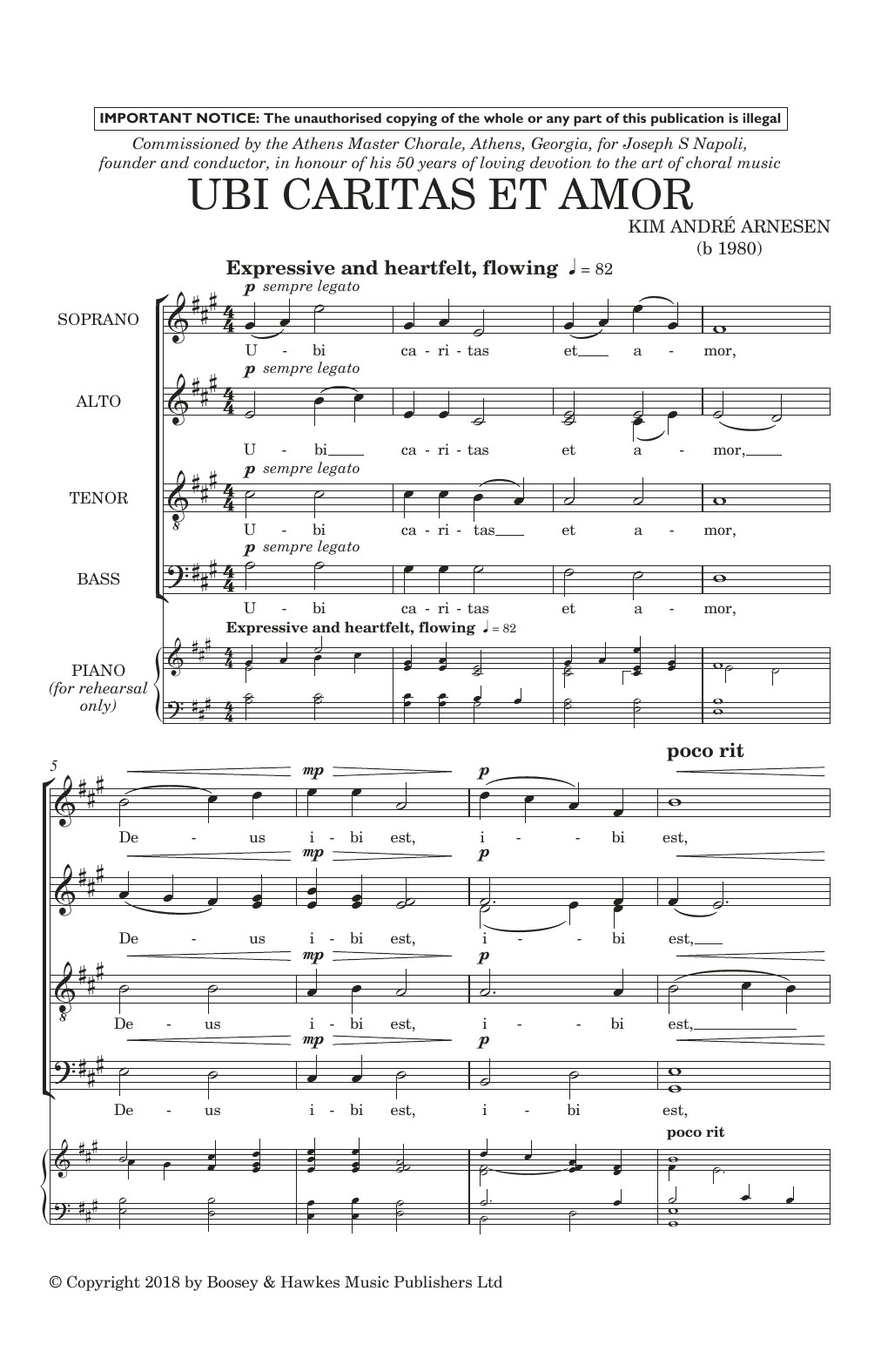 Download Kim Andre Arnesen Ubi Caritas Et Amor Sheet Music and learn how to play SATB Choir PDF digital score in minutes