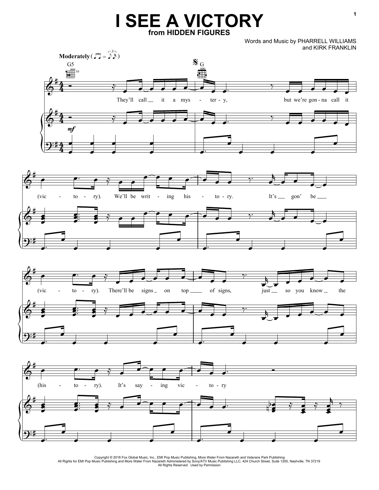 Download Kim Burrell and Pharrell Williams I See A Victory Sheet Music and learn how to play Piano, Vocal & Guitar (Right-Hand Melody) PDF digital score in minutes