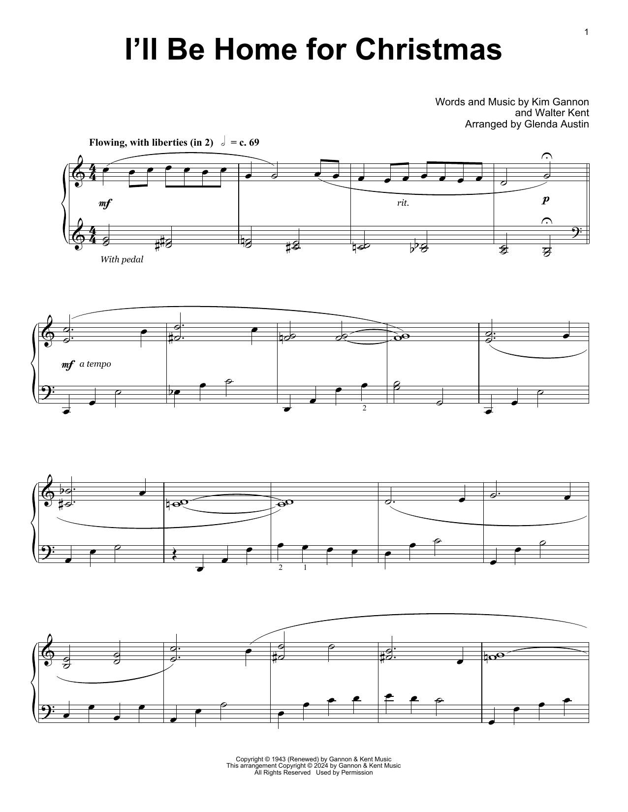 Download Kim Gannon & Walter Kent I'll Be Home For Christmas (arr. Glenda Austin) Sheet Music and learn how to play Educational Piano PDF digital score in minutes