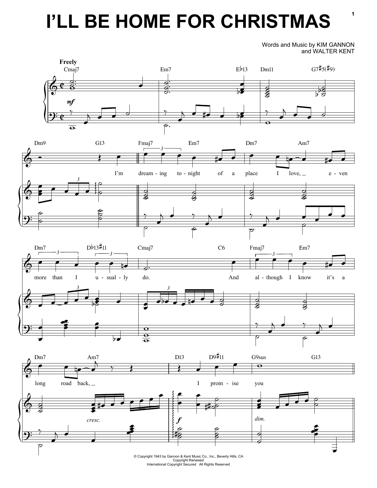 Download Kim Gannon & Walter Kent I'll Be Home For Christmas [Jazz Version] (arr. Brent Edstrom) Sheet Music and learn how to play Piano & Vocal PDF digital score in minutes